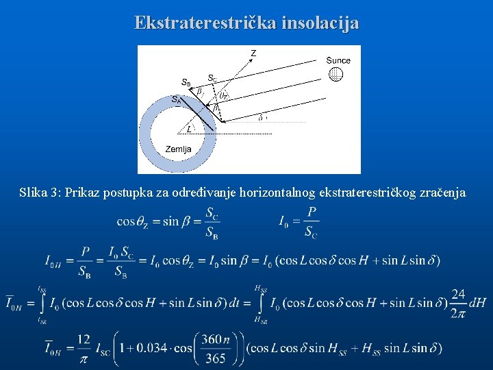 Ekstraterestrička insolacija Slika 3: Prikaz postupka za određivanje horizontalnog ekstraterestričkog zračenja 