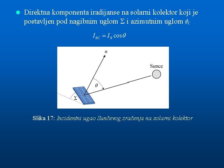 l Direktna komponenta iradijanse na solarni kolektor koji je postavljen pod nagibnim uglom Σ