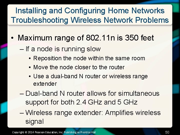 Installing and Configuring Home Networks Troubleshooting Wireless Network Problems • Maximum range of 802.