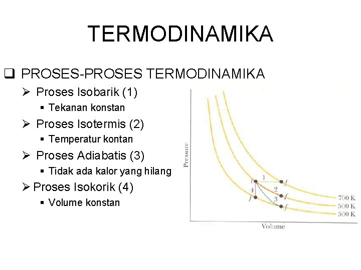 TERMODINAMIKA q PROSES-PROSES TERMODINAMIKA Ø Proses Isobarik (1) § Tekanan konstan Ø Proses Isotermis