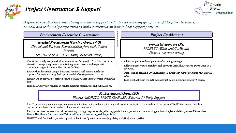 Project Governance & Support A governance structure with strong executive support and a broad