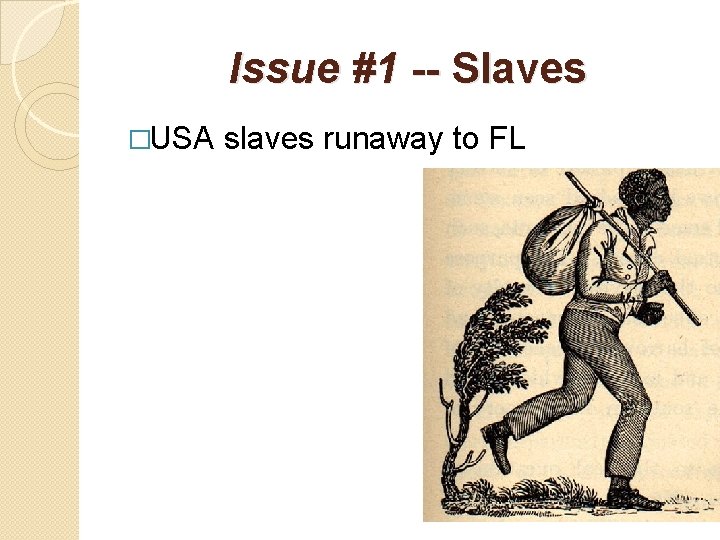 Issue #1 -- Slaves �USA slaves runaway to FL 