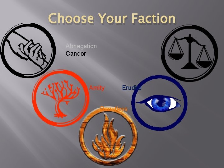 Choose Your Faction Abnegation Candor Amity Erudite Dauntless Choose Your Faction Abnegation Candor Amity Erudite Dauntless