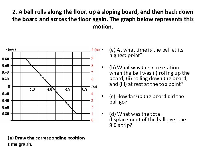 2. A ball rolls along the floor, up a sloping board, and then back