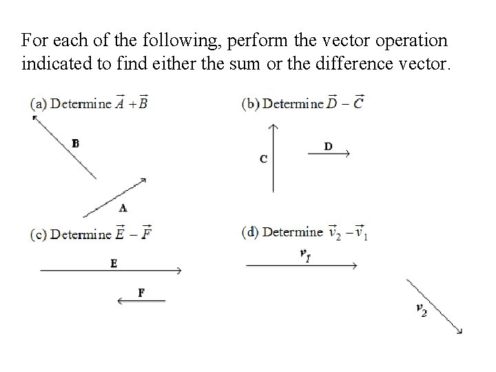 For each of the following, perform the vector operation indicated to find either the