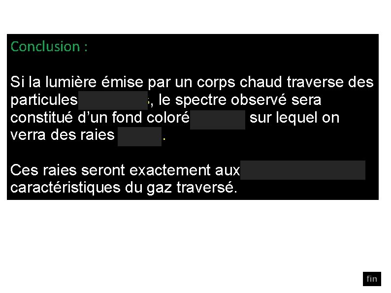 Conclusion : Si la lumière émise par un corps chaud traverse des particules gazeuses, Conclusion : Si la lumière émise par un corps chaud traverse des particules gazeuses,