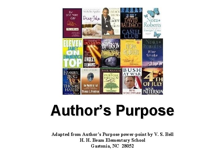 Author’s Purpose Adapted from Author’s Purpose power-point by V. S. Bell H. H. Beam