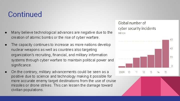 Continued ● Many believe technological advances are negative due to the creation of atomic