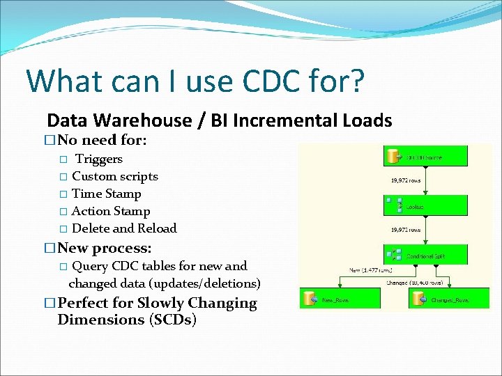 What can I use CDC for? Data Warehouse / BI Incremental Loads �No need