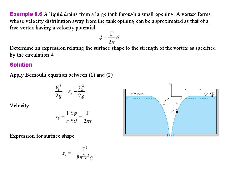 Example 6. 6 A liquid drains from a large tank through a small opening.