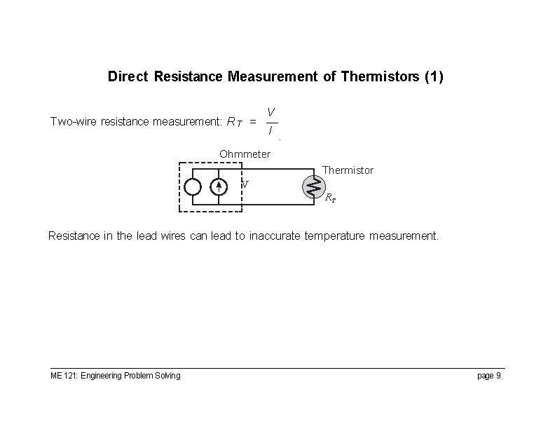 Direct Resistance Measurement of Thermistors (1) Two-wire resistance measurement: R T = V I.
