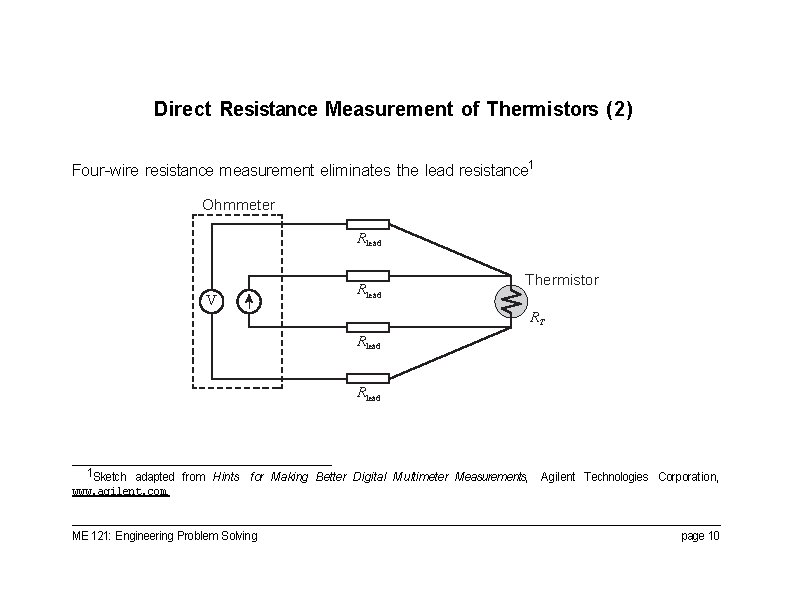 Direct Resistance Measurement of Thermistors (2) Four-wire resistance measurement eliminates the lead resistance 1
