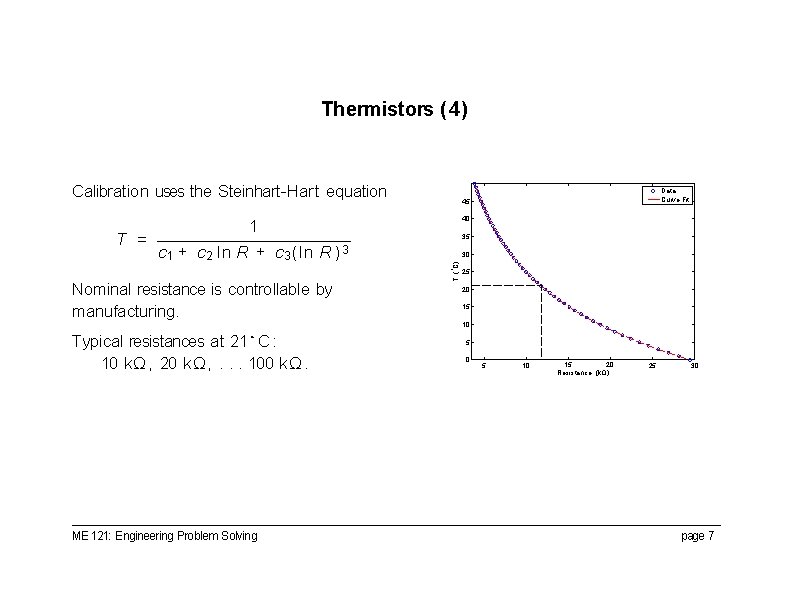 Thermistors (4) Calibration uses the Steinhart-Hart equation 40 1 30 ° c 1 +