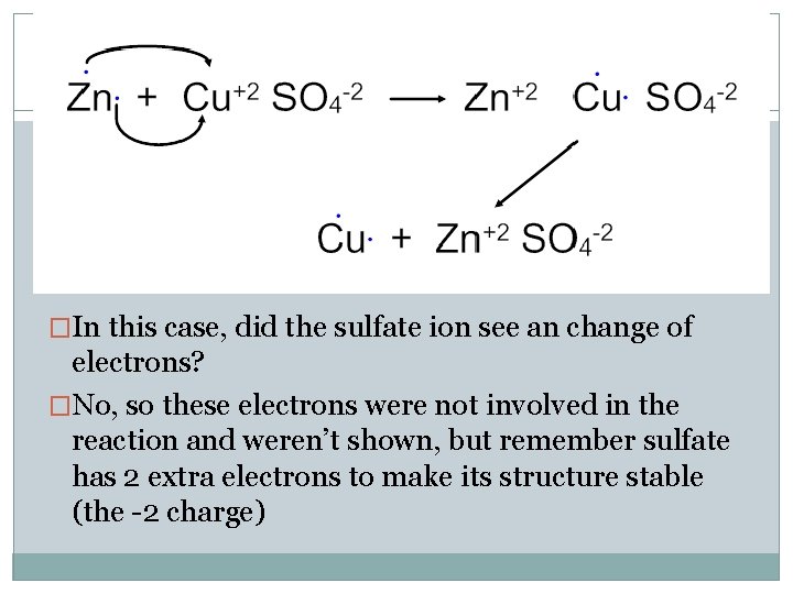 �In this case, did the sulfate ion see an change of electrons? �No, so