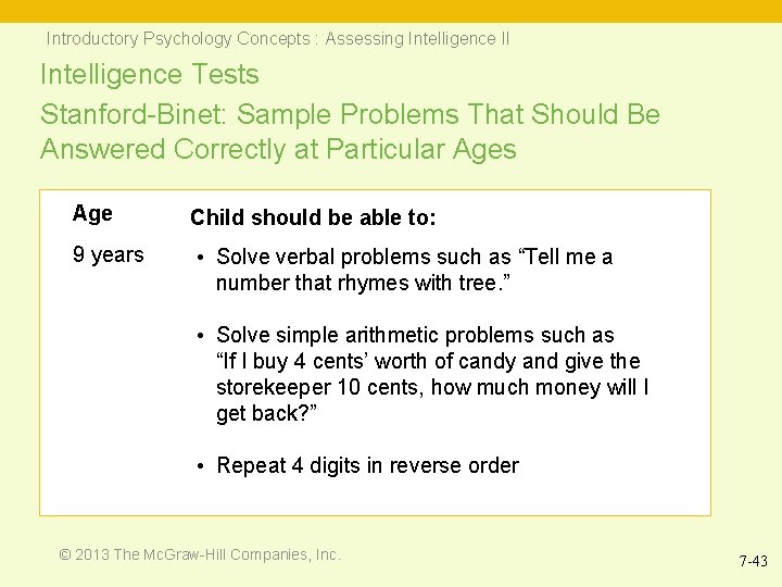 Introductory Psychology Concepts : Assessing Intelligence II Intelligence Tests Stanford-Binet: Sample Problems That Should