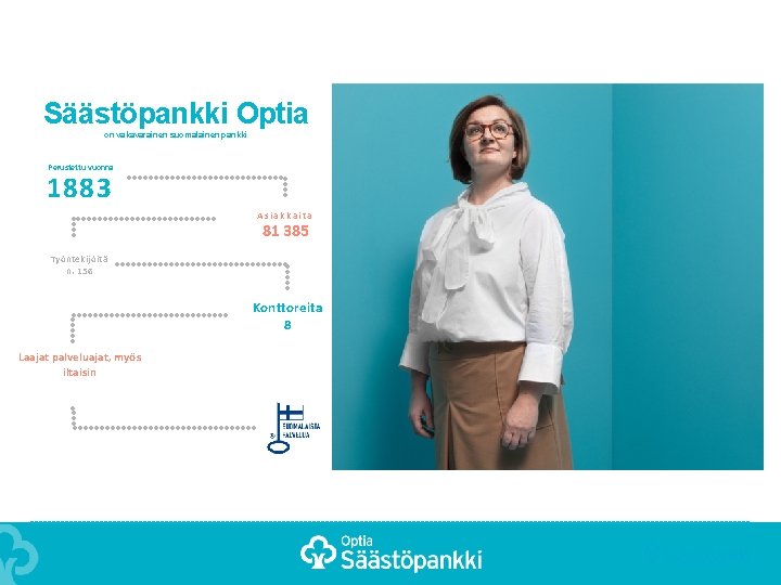 Säästöpankki Optia on vakavarainen suomalainen pankki Perustettu vuonna 1883 Asiakkaita 81 385 Työntekijöitä n.