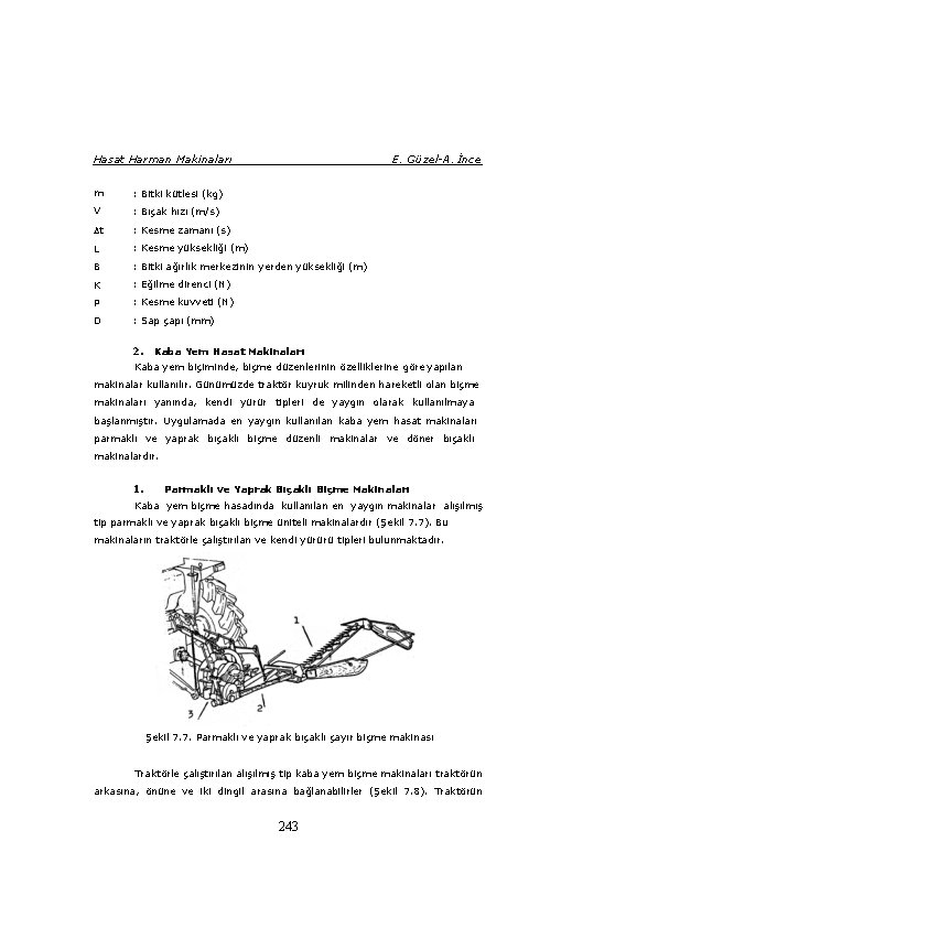 Hasat Harman Makinaları E. Güzel-A. İnce m : Bitki kütlesi (kg) V : Bıçak