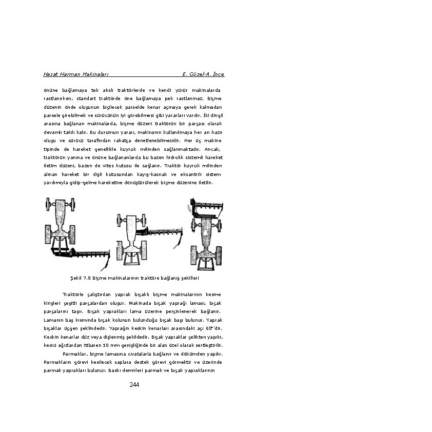 Hasat Harman Makinaları E. Güzel-A. İnce önüne bağlamaya tek akslı traktörlerde ve kendi yürür