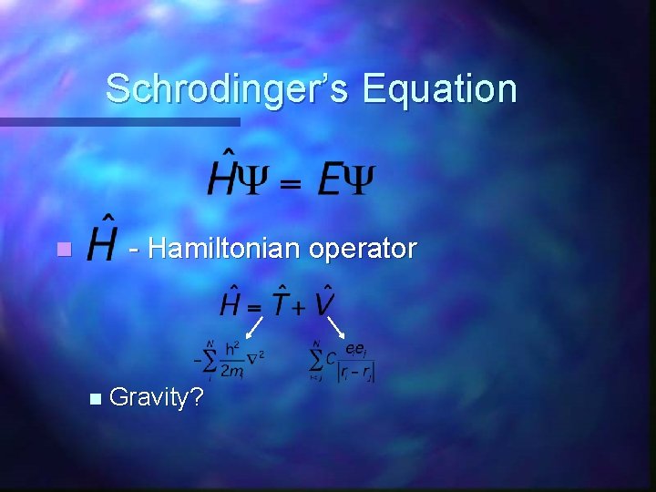 Schrodinger’s Equation - Hamiltonian operator n n Gravity? 