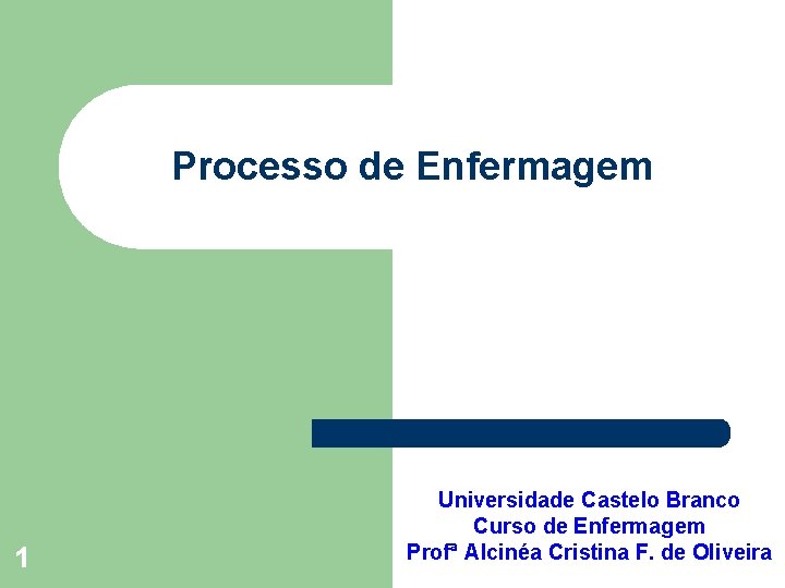 Processo de Enfermagem 1 Universidade Castelo Branco Curso de Enfermagem Profª Alcinéa Cristina F.