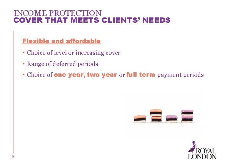 INCOME PROTECTION COVER THAT MEETS CLIENTS’ NEEDS Flexible and affordable • Choice of level