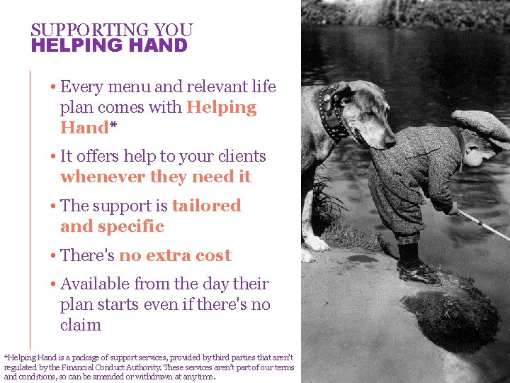 SUPPORTING YOU HELPING HAND • Every menu and relevant life plan comes with Helping