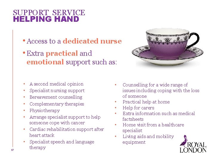 SUPPORT SERVICE HELPING HAND • Access to a dedicated nurse • Extra practical and