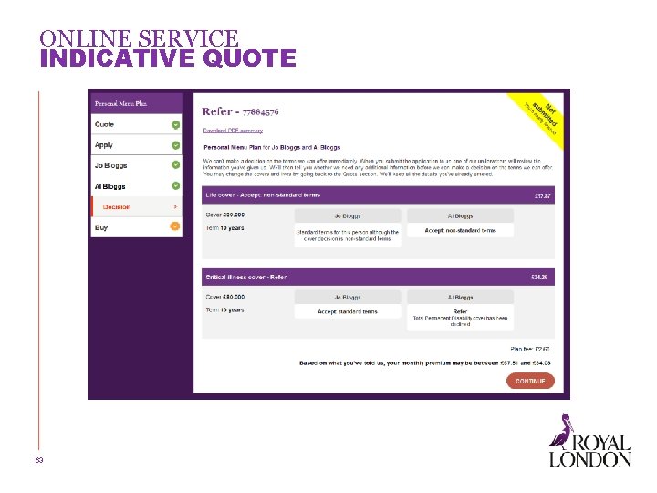 ONLINE SERVICE INDICATIVE QUOTE 63 