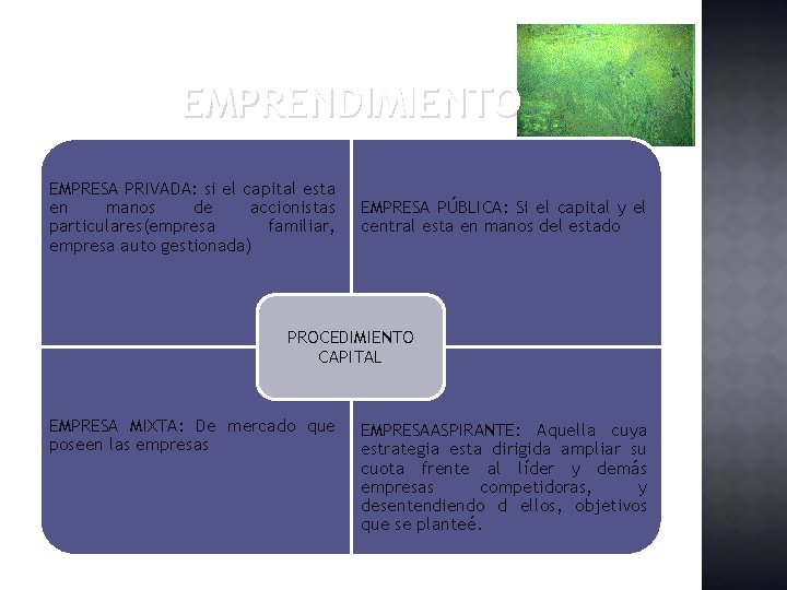 EMPRENDIMIENTO EMPRESA PRIVADA: si el capital esta en manos de accionistas particulares(empresa familiar, empresa