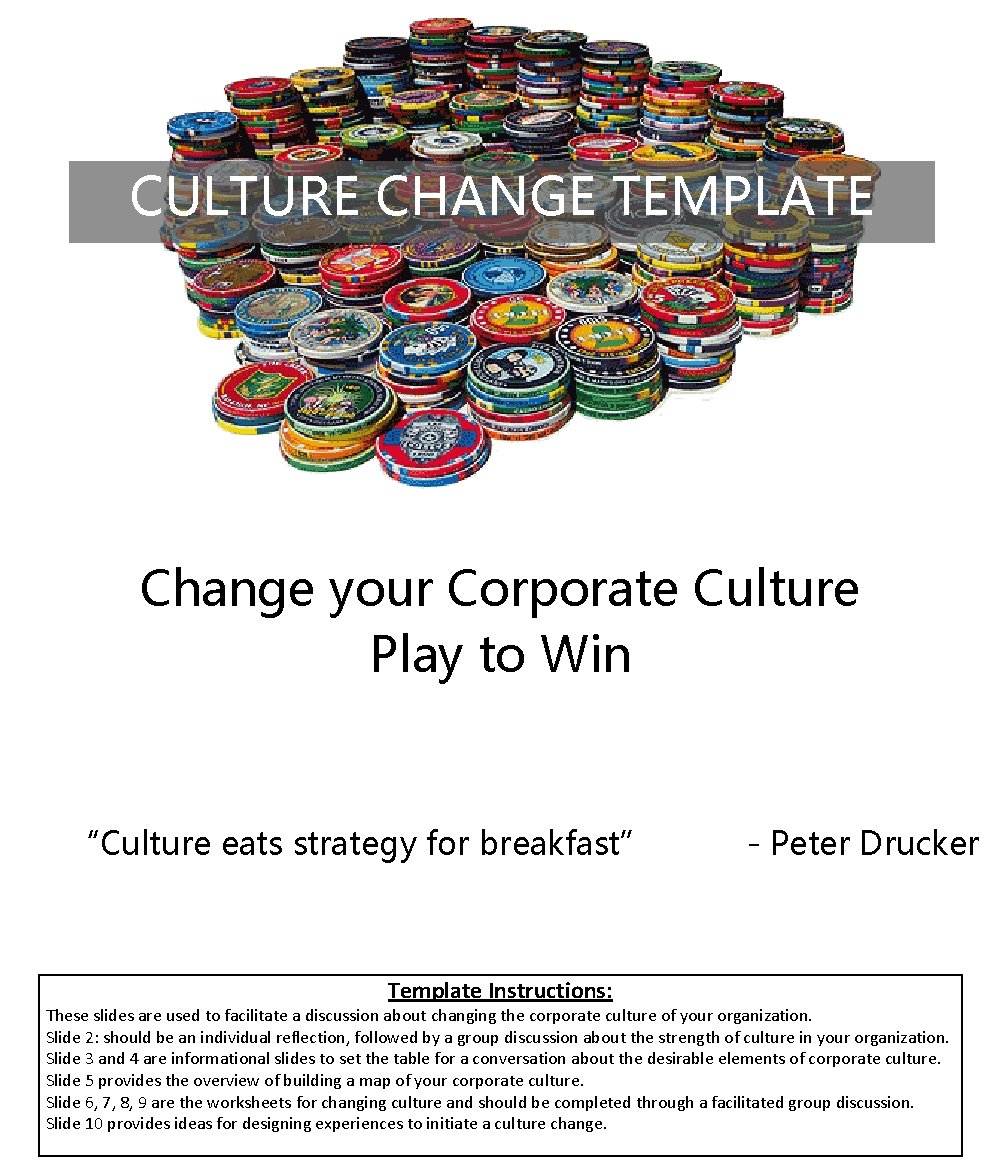 CULTURE CHANGE TEMPLATE Change your Corporate Culture Play to Win “Culture eats strategy for CULTURE CHANGE TEMPLATE Change your Corporate Culture Play to Win “Culture eats strategy for
