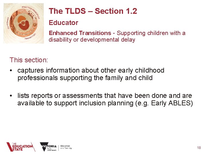 The TLDS – Section 1. 2 Educator Enhanced Transitions - Supporting children with a The TLDS – Section 1. 2 Educator Enhanced Transitions - Supporting children with a