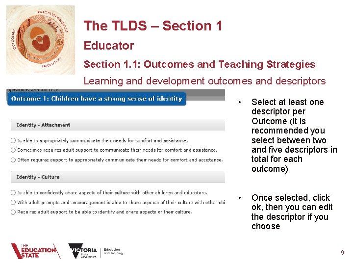 The TLDS – Section 1 Educator Section 1. 1: Outcomes and Teaching Strategies Learning The TLDS – Section 1 Educator Section 1. 1: Outcomes and Teaching Strategies Learning
