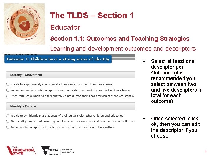 The TLDS – Section 1 Educator Section 1. 1: Outcomes and Teaching Strategies Learning