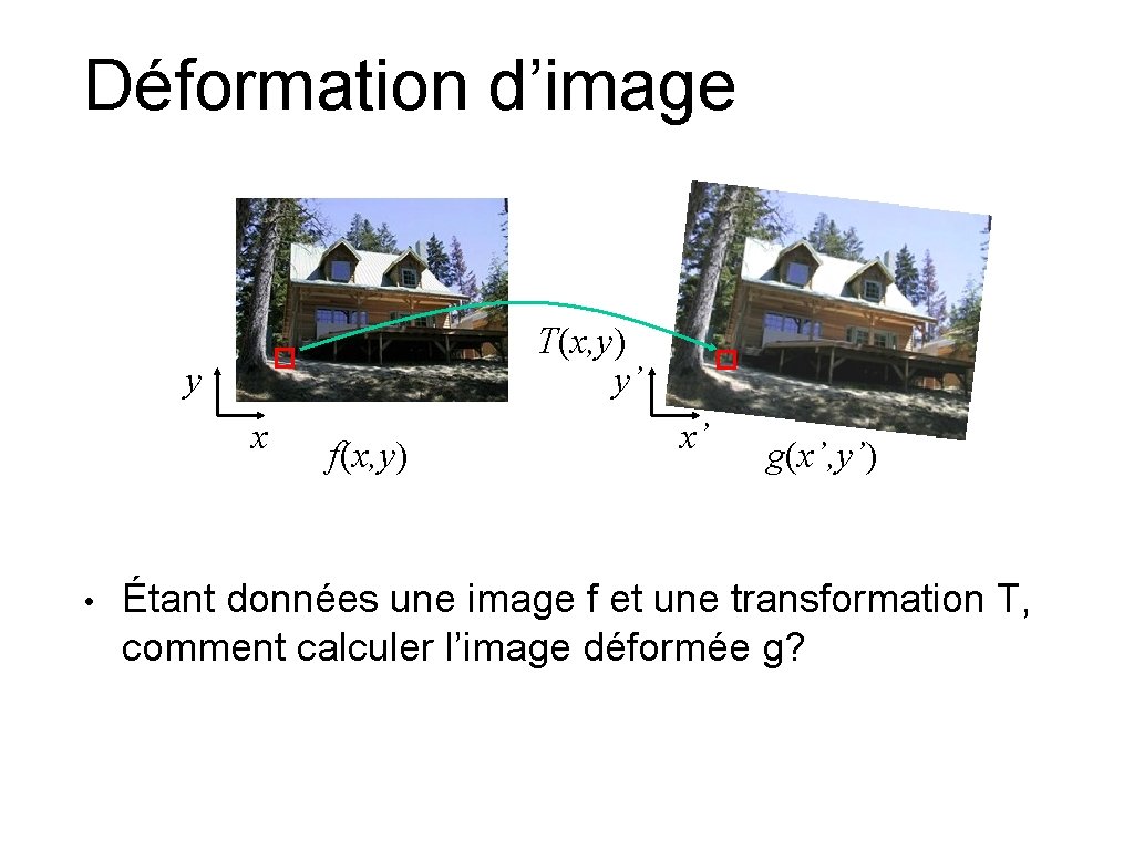 Déformation d’image T(x, y) y’ y x • f(x, y) x’ g(x’, y’) Étant