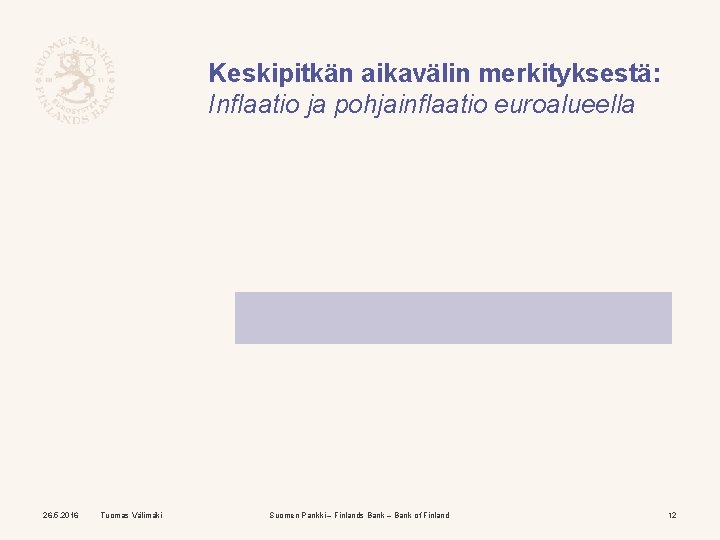 Keskipitkän aikavälin merkityksestä: Inflaatio ja pohjainflaatio euroalueella 26. 5. 2016 Tuomas Välimäki Suomen Pankki