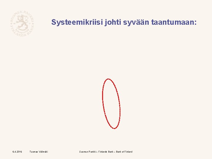 Systeemikriisi johti syvään taantumaan: 6. 4. 2016 Tuomas Välimäki Suomen Pankki – Finlands Bank