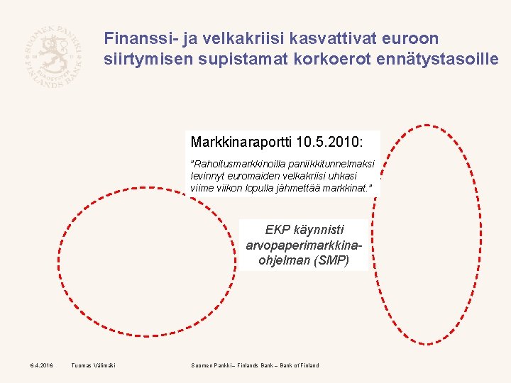 Finanssi- ja velkakriisi kasvattivat euroon siirtymisen supistamat korkoerot ennätystasoille Markkinaraportti 10. 5. 2010: ”Rahoitusmarkkinoilla