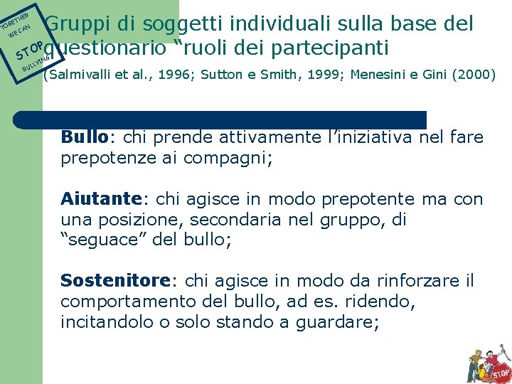 Gruppi di soggetti individuali sulla base del OPquestionario “ruoli dei partecipanti T S ER