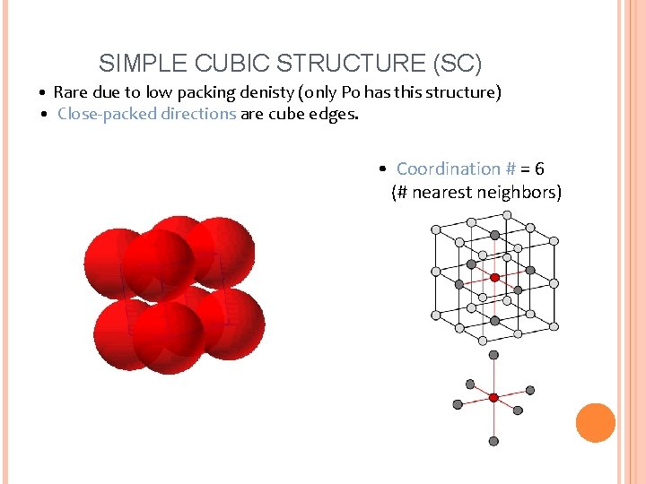 SIMPLE CUBIC STRUCTURE (SC) • Rare due to low packing denisty (only Po has