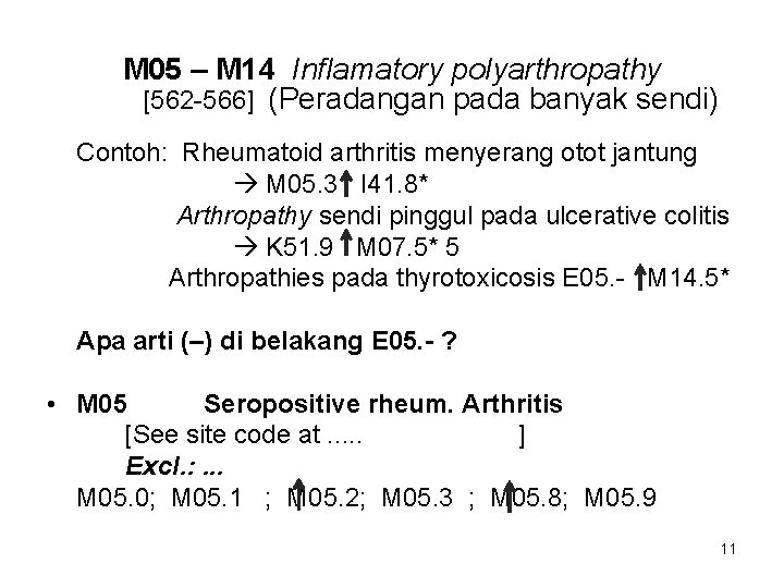 M 05 – M 14 Inflamatory polyarthropathy [562 -566] (Peradangan pada banyak sendi) Contoh: