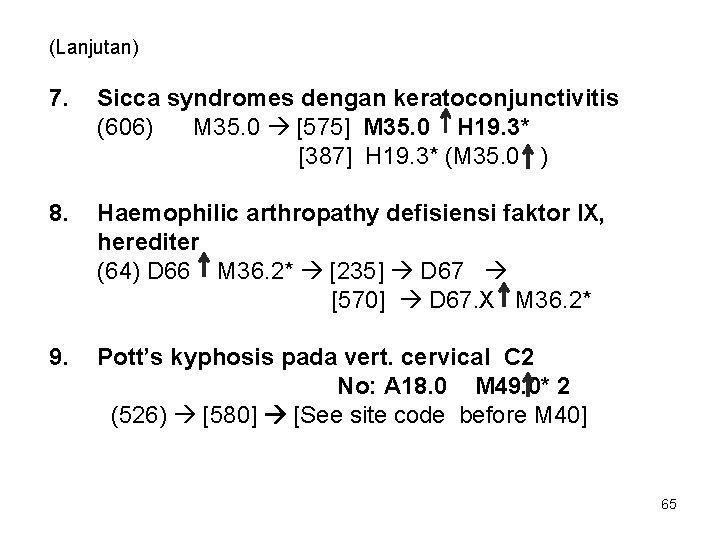 (Lanjutan) 7. Sicca syndromes dengan keratoconjunctivitis (606) M 35. 0 [575] M 35. 0