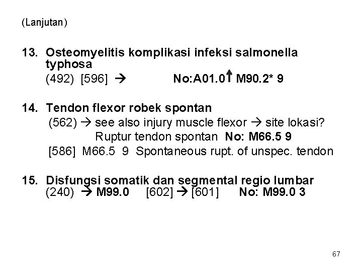 (Lanjutan) 13. Osteomyelitis komplikasi infeksi salmonella typhosa (492) [596] No: A 01. 0 M