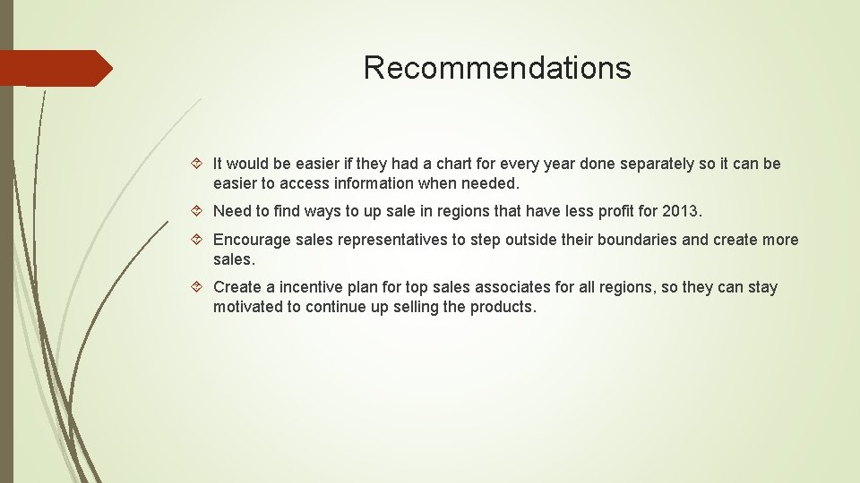 Recommendations It would be easier if they had a chart for every year done