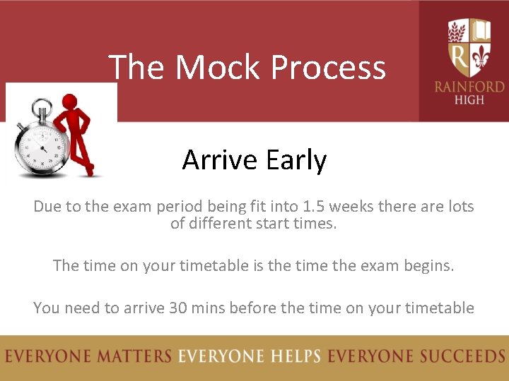 The Mock Process Arrive Early Due to the exam period being fit into 1.
