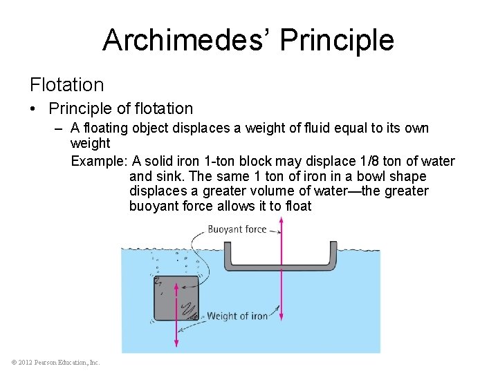 Archimedes’ Principle Flotation • Principle of flotation – A floating object displaces a weight