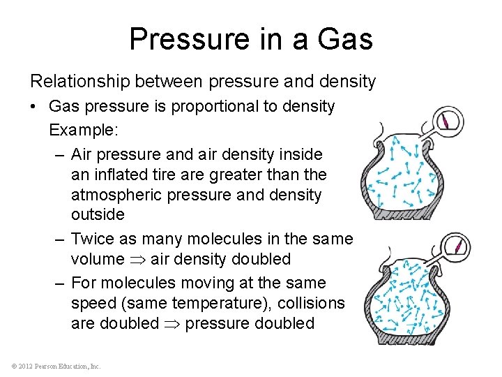 Pressure in a Gas Relationship between pressure and density • Gas pressure is proportional
