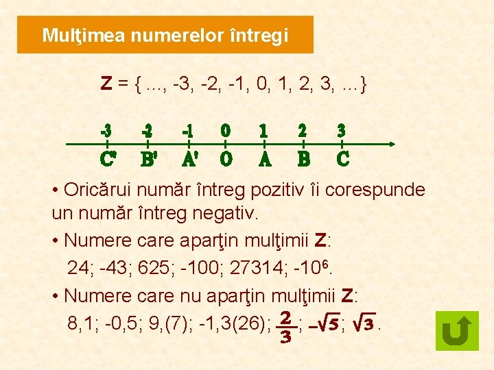 Mulţimea numerelor întregi Z = {. . . , -3, -2, -1, 0, 1,