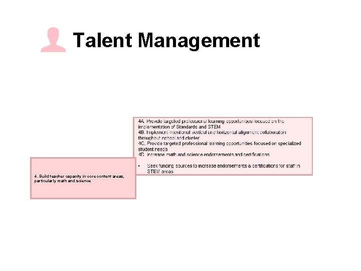 Talent Management 4. Build teacher capacity in core content areas, particularly math and science