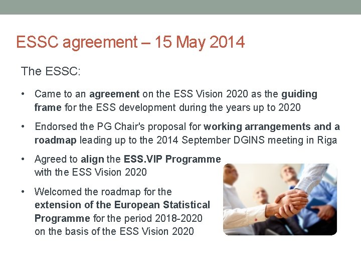 ESSC agreement – 15 May 2014 The ESSC: • Came to an agreement on ESSC agreement – 15 May 2014 The ESSC: • Came to an agreement on