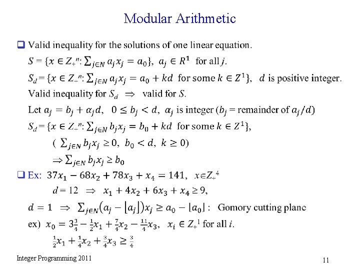 Modular Arithmetic q Integer Programming 2011 11 